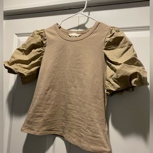 H&M Puff Sleeve Beige Tee Top